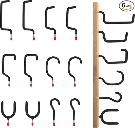 Garage Hooks Heavy Duty, 12-Pack Mixed Utility Garage Hooks, Wall Mounted Steel Tool Hangers for Garage Wall Organizer, Hold Ladders Tools Bikes (Black, 6 Type & 12 Pack)