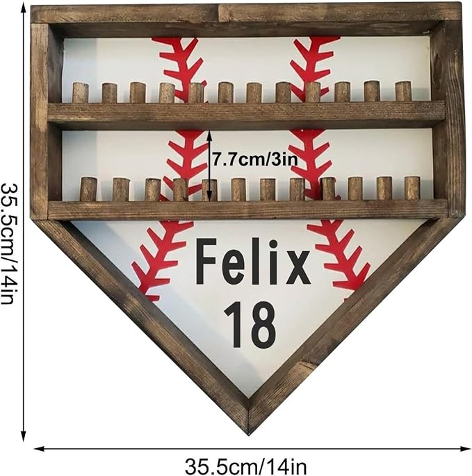 Personalized Baseball Softball Championship Ring Holder Display Case, Custom Name Number Sports Ring Display Case Wooden,24 Ring Posts,Trophy & Medal Gift Display Case for Men Dad(White)
