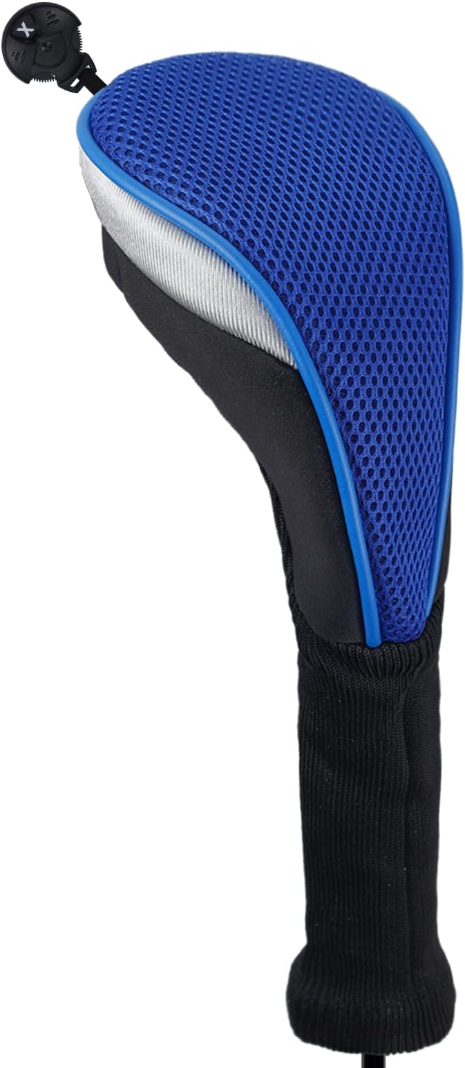 Andux 3pcs Long Neck Golf Hybrid Club Head Covers Dial No. Tag CTMT-02 | Mesh Breathable material | all the Same Size | Coloured Piping | Pull-On Closure