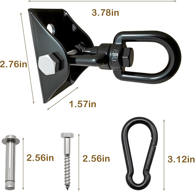 1200 Lb 360° Rotating Heavy Duty Swing Hanger Hardware Kit | Supports porch swing, hammock, swing chair, punching bag, yoga & playground swing indoor & outdoor installation