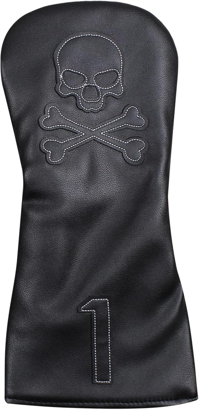 Scott Edward Skull Golf Woods Headcovers Covers for Driver Fairway 1 3 5 H Clubs Set Heads PU Leather Unisex Black Brown