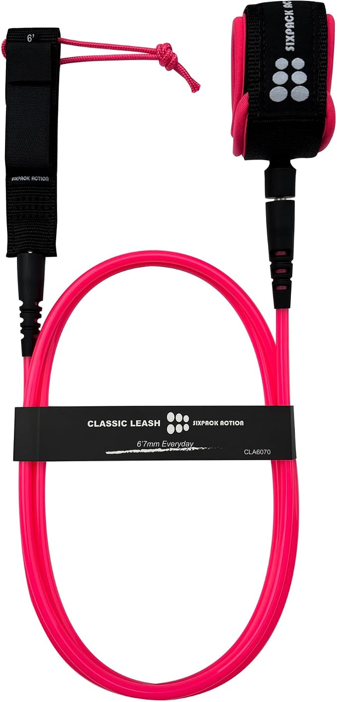 SIXPACK ACTION Classic Surfboard Leash, 6ft/7ft/8ft/9ft Pro Comp Surf Leash, Leg Rope with Superior Anti-Slip Cuff and Flexible Horn Connector