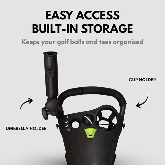 Qwik-Fold 3-Wheel Golf Push Cart with Foot Brake – 1-Second Fold & Unfold Folding Golf Trolley, Lightweight Aluminum Frame, Adjustable Handle, Ball-Bearing Wheels, Umbrella Holder & Storage
