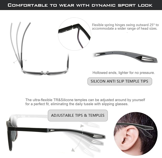 Missfive Premium Bifocal Reading Sunglasses Men Lightweight Sun Readers, UV Protection, TR90 Frame with Metal Spring Hinge Sports/Driving Glasses,2.0x