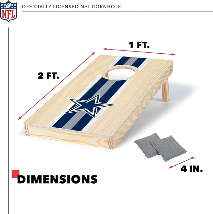 NFL Football Portable Size 1' x 2' Solid Wood Cornhole Set with Direct Print HD Team Graphics – Travel Size