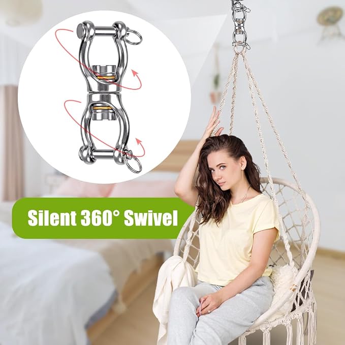 Dolibest SUS304 Silent Bearing Swing Swivel, Tire Swing Swivel with 2 Removeable Buckle for Web Tree Swing, Aerial Dance, Swing Yoga Swing Sets, 770LB Capacity-2 Pack, Large