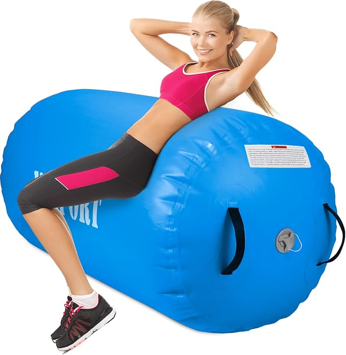Air Barrel - Air Roller Gymnastics Barrel for Back Handspring Trainer, Air Tumble Mat with Pump for Gym Training/Yoga Balance Exercise/Cheerleading/Home and Outdoor Use