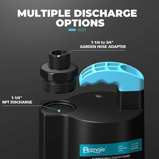 Automatic Water Pump, 2250GPH Sump Pump Submersible Basement Portable Electric Utility Water Pump Removal for Pool Draining Basement Hot Tubs Garden Pool Cover Pond, Dark Black