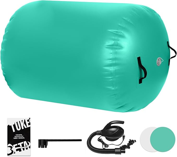 Gymnastics Air Roller Air Barrel Inflatable Tumbling Mat Tumble Air Spot - Gymnastics Training Springboard - Round Inflatable Springboard with Pump for Yoga Training Cheerleading Home Use
