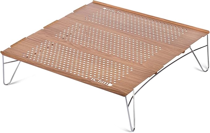 iClimb Mini Solo Folding Table Ultralight Compact for Backpacking Camping Hiking Beach Picnic (Nature - L)
