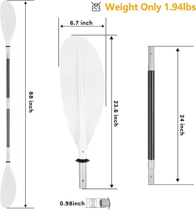 Kayak Paddle,88in 4 Pieces Boat Oars Kayak Paddles,Heavy Duty Aluminum Alloy Shaft Float Lightweight Detachable Adjustable Fishing Kayak Paddle for Adults with Paddle Leash(8 Color ，1Pack,2Pack)