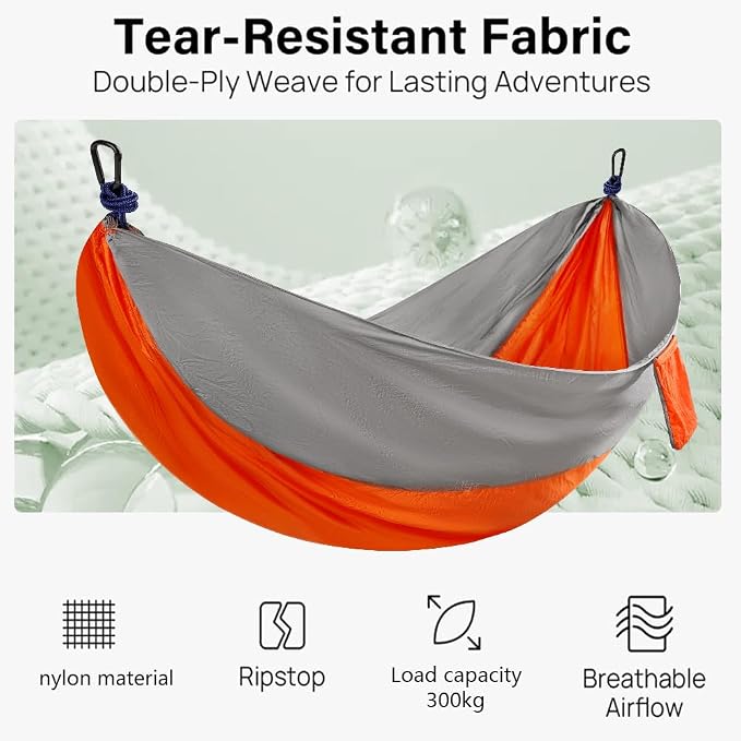 Camping Hammock, Portable Hammocks with Tree Straps & Attached Carry Bag, Travel Tree Hammocks for Outside Indoor Hiking Beach Backpack Travel(Orange, Nylon)