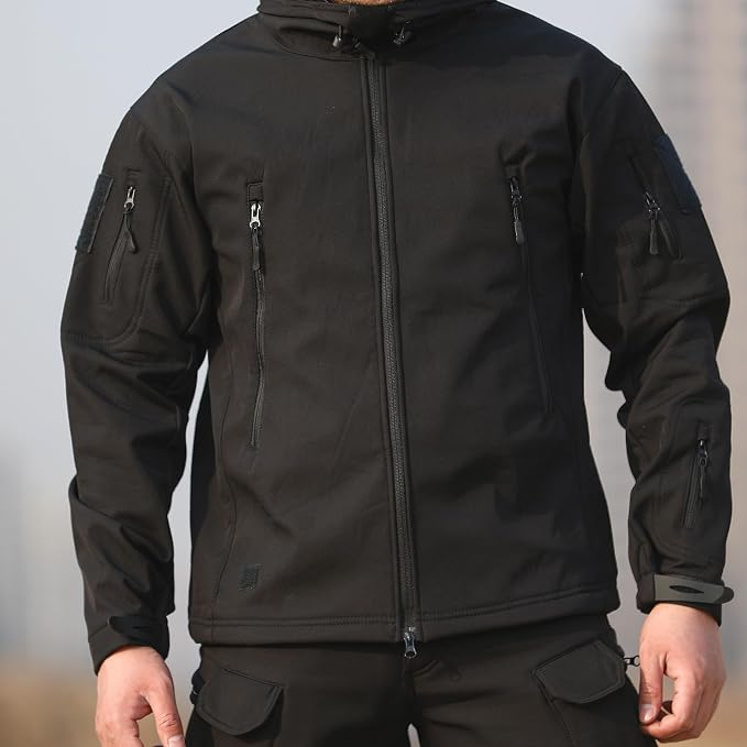 Men's Military Tactical Jacket Fleece Lined Hooded Mens Softshell Jacket Waterproof Windproof and Warm Winter Coat