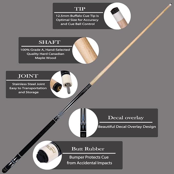 Pool Cue Stick Low Deflection Shaft Billiard Cue Stick with Hard Case 19-20 oz Professional Pool Stick