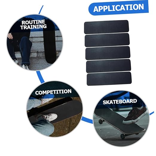 Hemoton 5pcs Skateboard Grip Tape Sheets Sandpaper for Skateboard Decks Easy to Apply Grip Tape for Routine Training and Competitions Black Non- Design