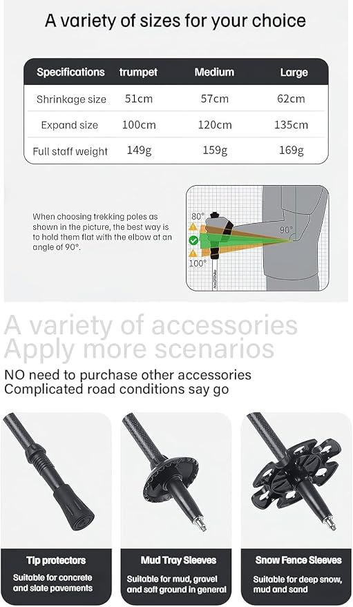 Naturehike 1 Piece Carbon Fiber Trekking Pole, 6oz Ultralight Single Collapsible Walking Stick for Women & Men, Adjustable Foldable Hiking Pole for Backpacking, Travel
