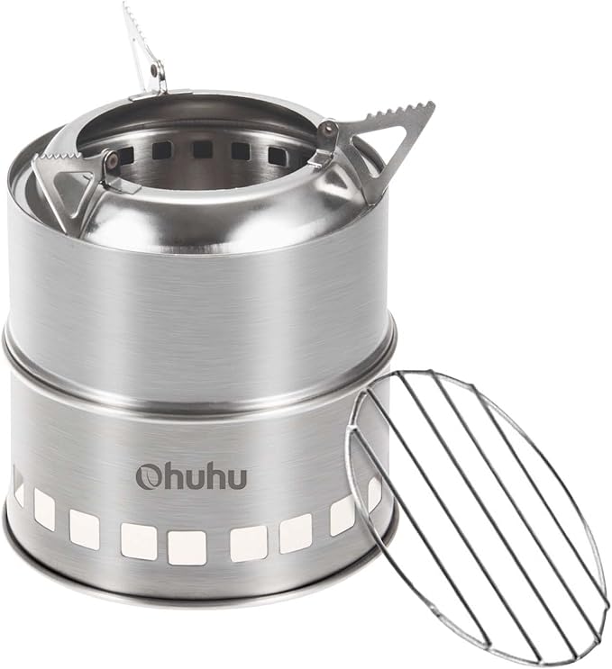 Ohuhu Wood Burning Camp Stoves + 10 Plates Camp Stove Windscreen for Camping Picnic, Backpacking, Cooking