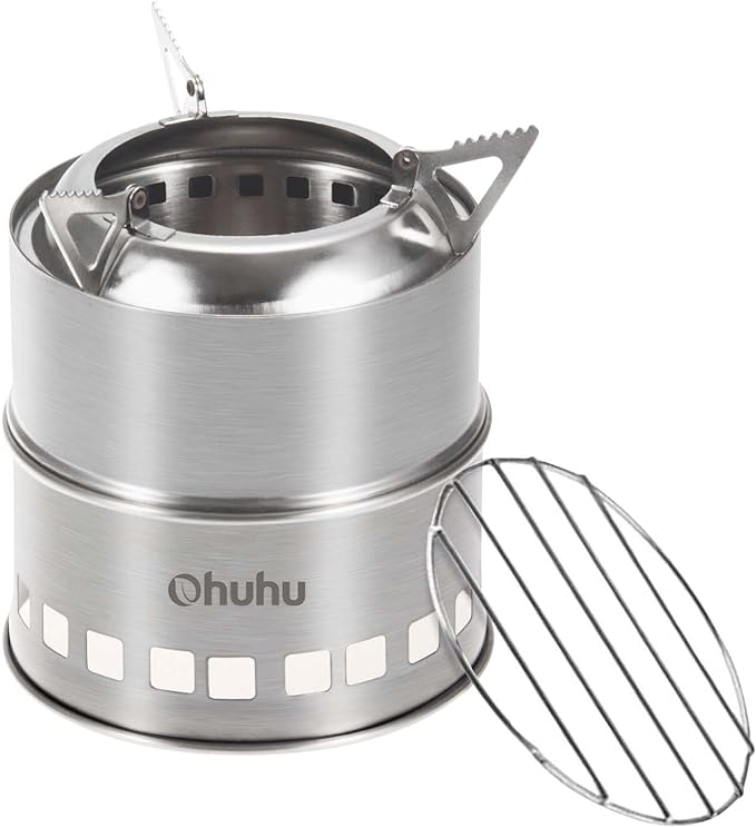 Ohuhu Wood Burning Camp Stoves + 8 Plates Camp Stove Windscreen for Camping Picnic, Backpacking, Cooking