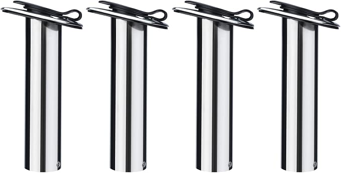 NovelBee 4pcs Boat Fishing Rod Holders,Stainless Steel Fishing Rod Rack Flush Mount withCap,Liner,Gasket (15 Degree Rod Holder)