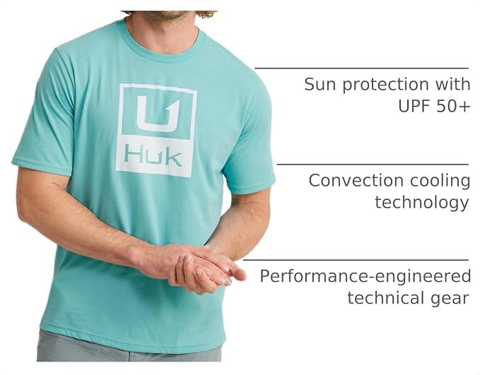HUK Mens Performance Fishing Logo Tee, Short Sleeve T-Shirt for Men