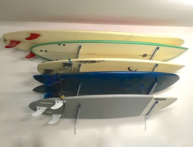 StoreYourBoard Metal Surfboard Storage Rack, 4 Surf Adjustable Home Wall Mount