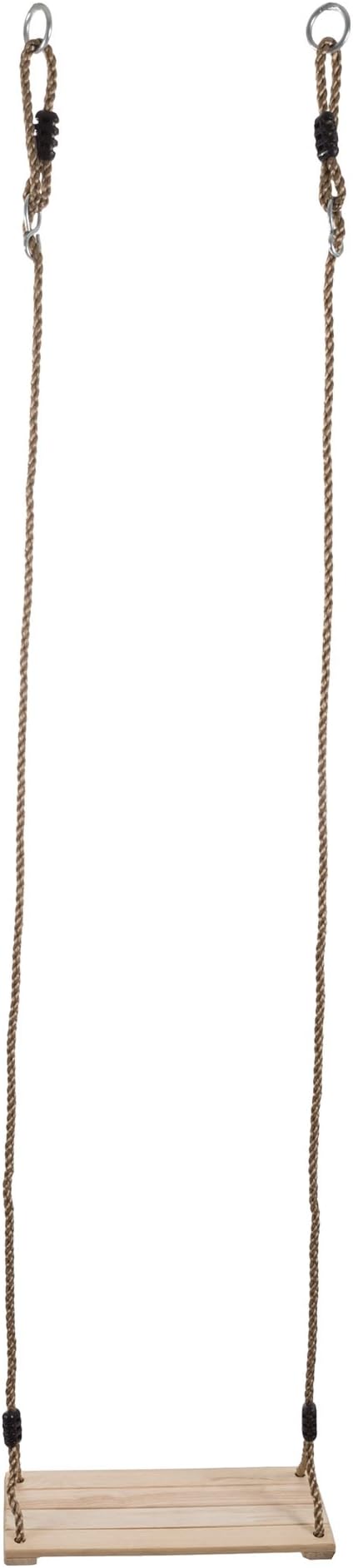 HEY! PLAY! Wooden Swing, Outdoor Flat Bench Seat with Adjustable Nylon Hanging Rope for Kids Playset Frame or Tree, Backyard Swinging Toy, Brown