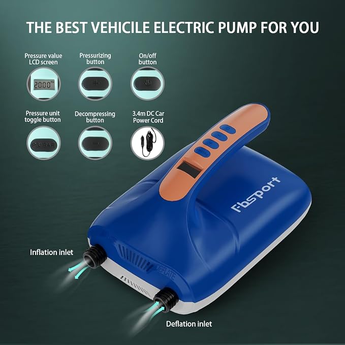 Electric Paddle Board Pump, 20PSI SUP Air Pump with Inflation & Deflation Functions & 12V DC Car Connector, Portable Quick Inflator for Inflatable Paddleboard, Kayaks, Boats and Air Mattresses