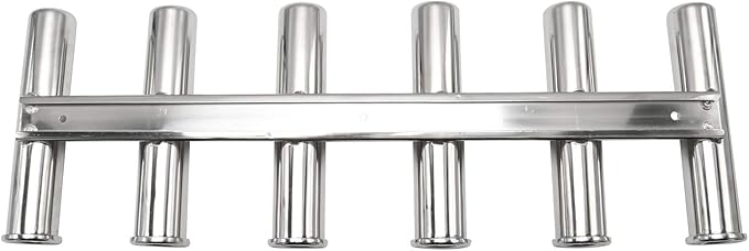 Amarine Made 6 Tube Stainless Steel Fishing Rod Rack Mirror Finish 316 Stainless Steel 6 Rod Rack