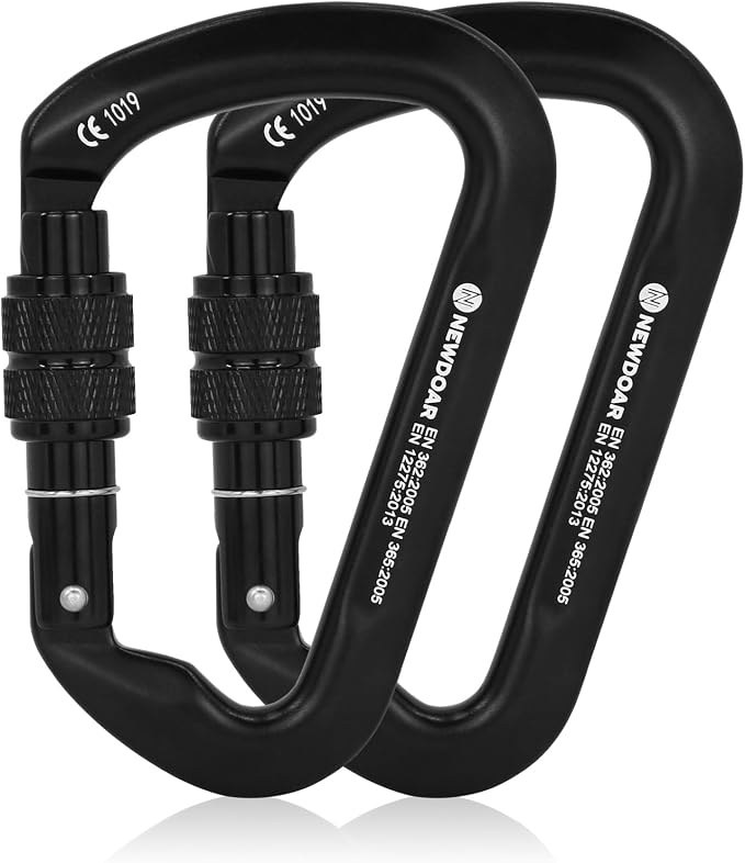 NewDoar CE Certified 30kN-6744lbs Climbing Carabiner Professional, Heavy Duty D Screwgate Clip, for Climbing,Rappelling,Hunting, Rescue