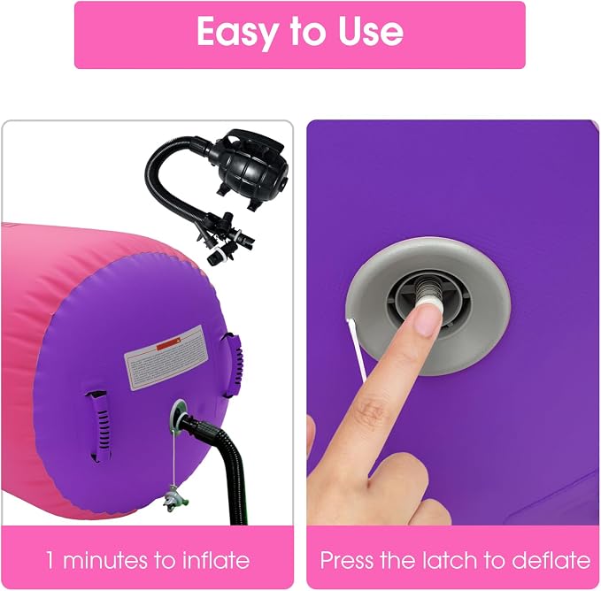 Gymnastics Air Barrel Roller Air Spot, Inflatable Tumbling Mat Tumble Track Gymnastic Equipment Balance Cylinder with Pump for Yoga Cheerleading Home Use Gym