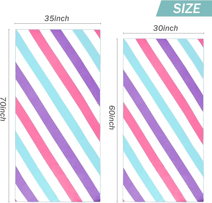 Whale Flotilla 2 Pack Large Quick Dry Beach Towel (30"x60"), Microfiber Sand-Free Beach Towel Set, Super Absorbent Compact Pool Travel Accessories, Green and Pink
