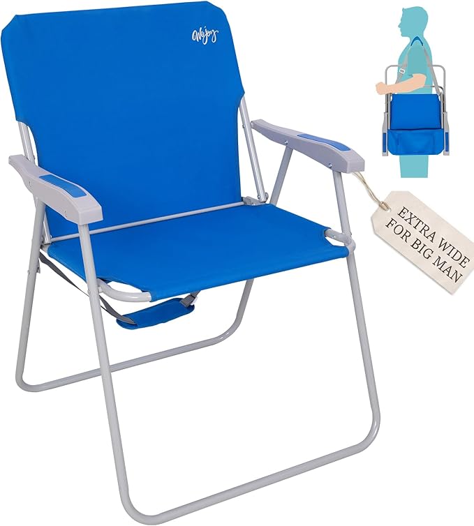 #WEJOY Folding Beach Chair for Adults, Lightweight Beach Chair with Shoulder Straps, High Back Camping Chairs with Hard Armrest, Supports 300lbs for Outdoor Lawn Concert