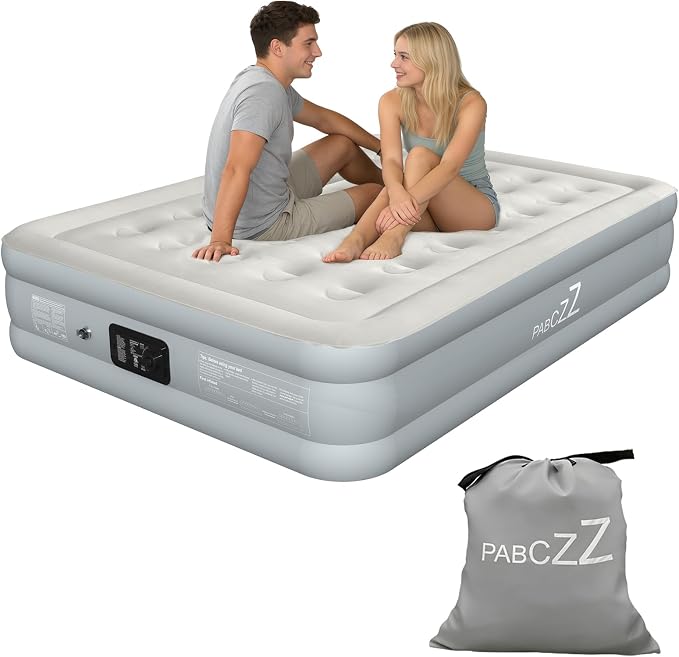 air Mattress Queen with Built in Pump – 18-Inch Thickened Inflatable Mattress for Easy Travel, Supports Up to 650 Pounds Pounds (Light Gray, Queen)