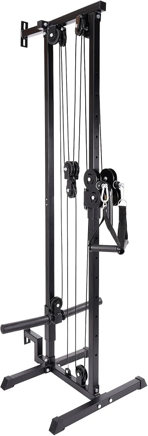 Signature Fitness Fitvids Wall Mount Cable Station with Adjustable Dual Pulley System Pull Down Fitness Station – Sports Training – M300 – Black