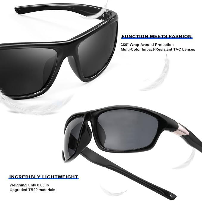 SKYOAK Scratch/Saltwater Resistant/Anti-stain Coating Polarized Lens Sports Sunglasses Men Women TR90 Wrap Around Sun Glasses