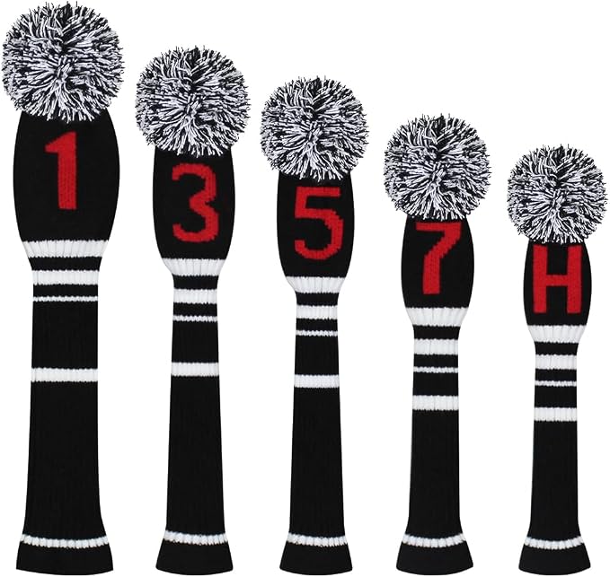 Scott Edward Golf Headcover Set of 5 PCS, Driver Wood Cover *1, Fairway Wood Cover *2, Hybrid Cover * 2, with Rotating Number Tags