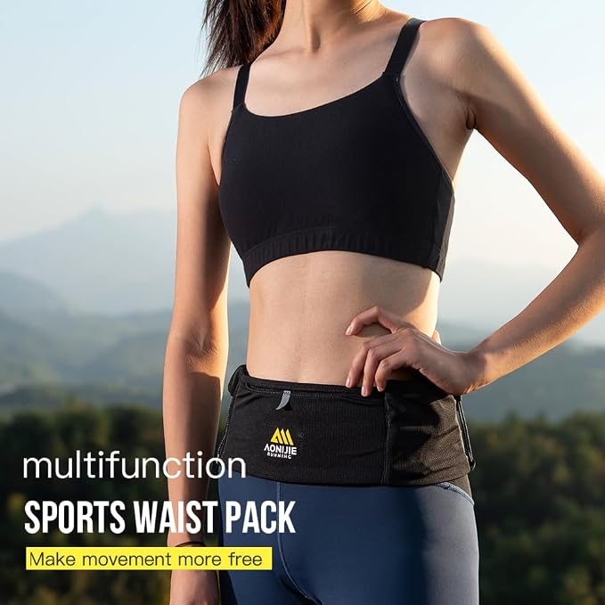 ICE FLAME Running Belt, Fitness and Running Fanny Pack for Women and Men, Waist Band Pack for Phone Keys Money, Moisture Wicking Storage Belt