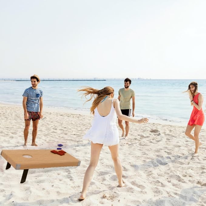 Cornhole Set - 4ftx2ft Regulation Size Outdoor Bean Bag Toss with 8 Bags Included - Yard Games for Ages 14 Years Old and up by Trademark Games (Blue, Red, Tan)