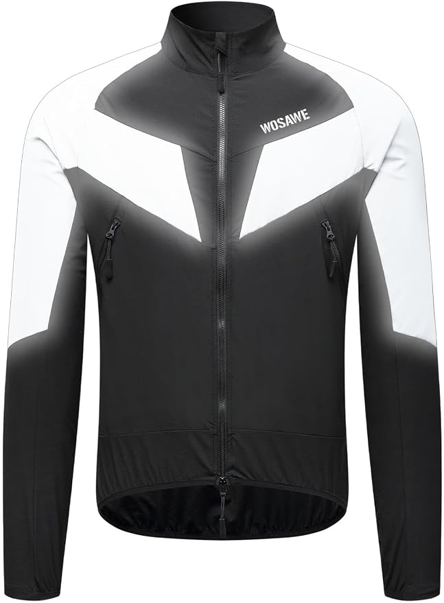WOSAWE Men Reflective Jacket Night Glowing Bomber Jacket MTB Cycling Windbreaker Travel Sport Coat