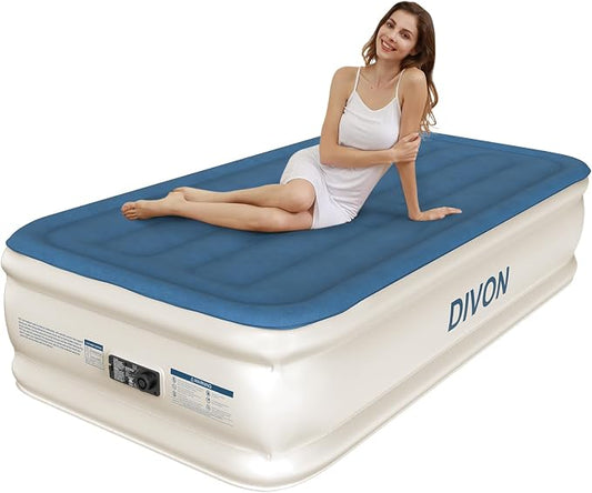DIVON Twin Air Mattress with Built in Pump Raised,18”Single Inflatable Mattress in 2 Mins,Foldable Blow Up Mattress,Portable Twin Size Air Mattress for Camping,Travel&Floor,Air Bed for Adults,330lbs