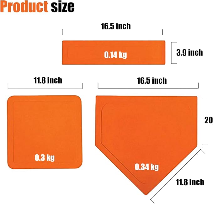 Baseball & Softball Base Set 5 Piece Rubber Field Bases for Youth & Adults Throw Down Bases for Baseball, Softball, Teeball, Kickball, Backyard, Practice