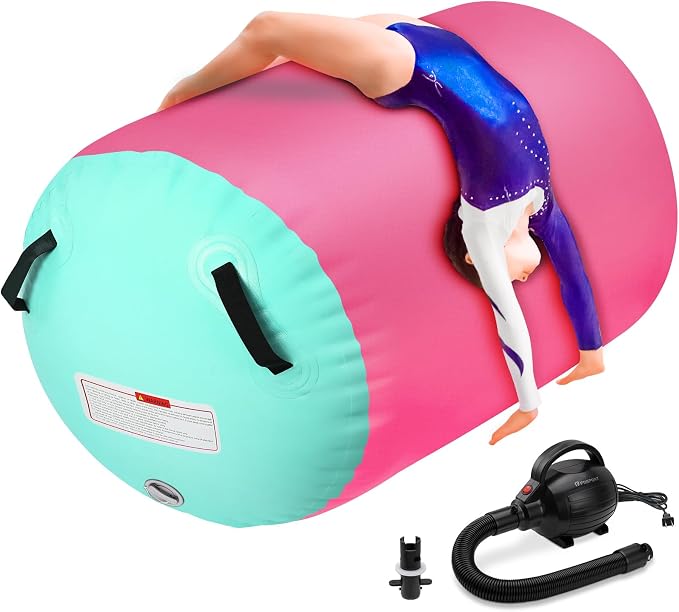 Inflatable Gymnastics Air Roller Barrel, Tumble Rolling Air Roller Gymnastics Barrel with Electric Pump for Kids Adults Home Outdoor Gymnastic Training Cheerleading Yoga