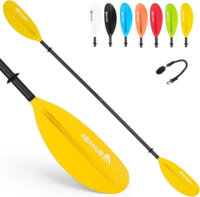 Abahub 1 x Carbon Kayak Paddles, 90.5 Inches Kayaking Oars for Boating, Canoeing with Free Paddle Leash, Carbon Fiber Shaft Black/Blue/Green/Orange/Yellow/White/Red Plastic Blades