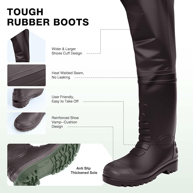 Lekesky Fly Fishing Chest Waders with Boots for Men Women, US Sizes 5–14,2-Ply Nylon/Pvc Waterproof Waders