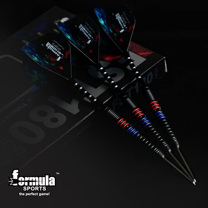 Formula Sports 90% Tungsten Darts Metal Tip Set - Professional Steel Tip Darts Set 21g/22g/23g/24g, with Aluminum Shafts, Tungsten Barrels, Dart Sharpener, Extra Flights