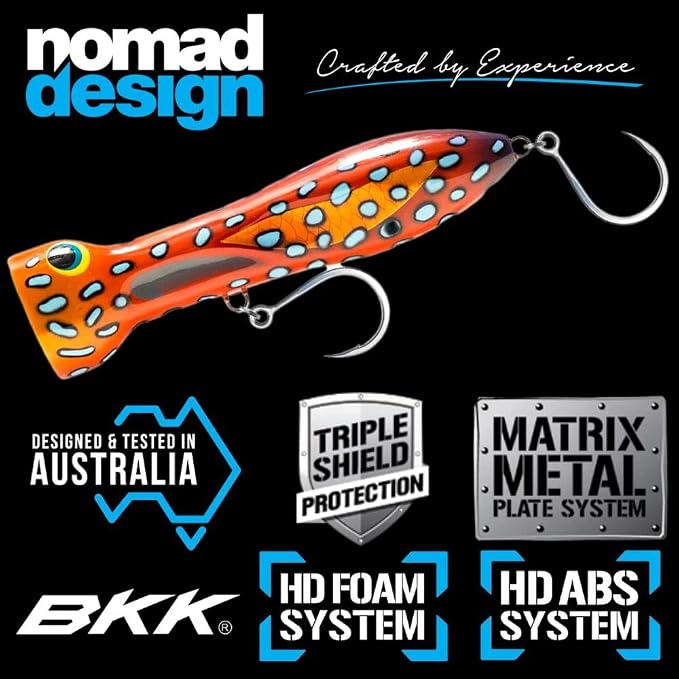Nomad Design Chug Norris 6” (150mm) Topwater Floating Popper Fishing Lure with BKK Hooks & Durable Diamond Armour, for Bluefin & Yellowfin Tuna, Cubera Snapper, & Roosterfish