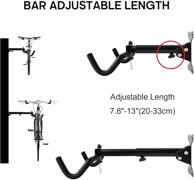 Bike Hanger Wall Mount, 2 Pack Heavy Duty Steel Bike Racks Storage Garage Adjustable Bicycle Hooks for Mountain Hybrid Road Bikes