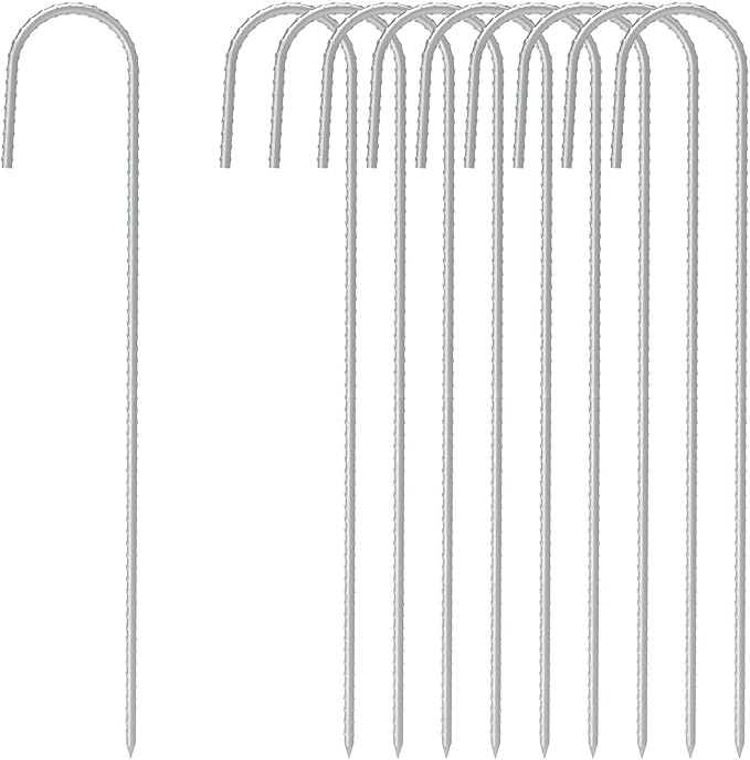 ABCCANOPY 12 inch Heavy Duty Ground Stakes J Hooks for Camping Tent Heavy Duty Metal Ground Anchors, 10 Pack