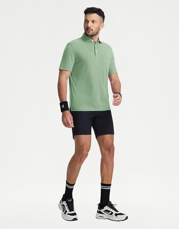 M MAELREG Mens Golf Shirts Short Sleeve Lightweight Soft Cotton Blend with Pocket Summer Casual Daily Wear