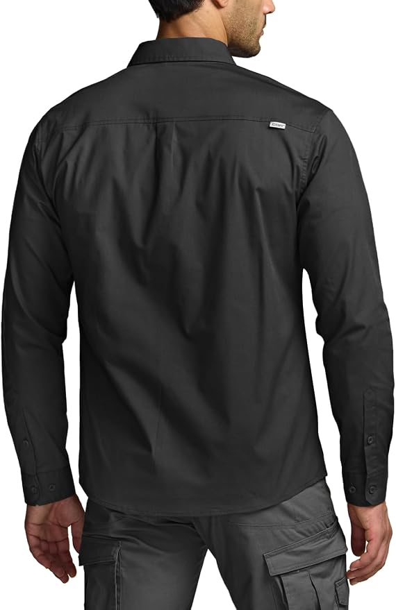 CQR Men's Long Sleeve Tactical Shirts, Ripstop Military Work Shirts, UPF 50+ Breathable Button Down Outdoor Hiking Shirt
